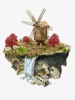 悬浮材料山水画高清图片