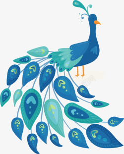 蓝绿色的蓝绿色羽毛美丽孔雀矢量图高清图片