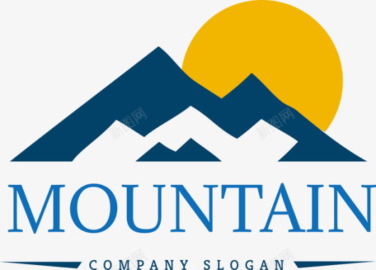 logo标识蓝色山峰太阳矢量图图标图标