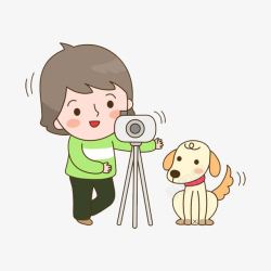 手绘相机里的小女孩卡通小女孩和狗高清图片