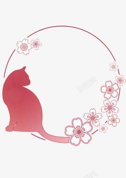 创意手绘猫背景花环素材