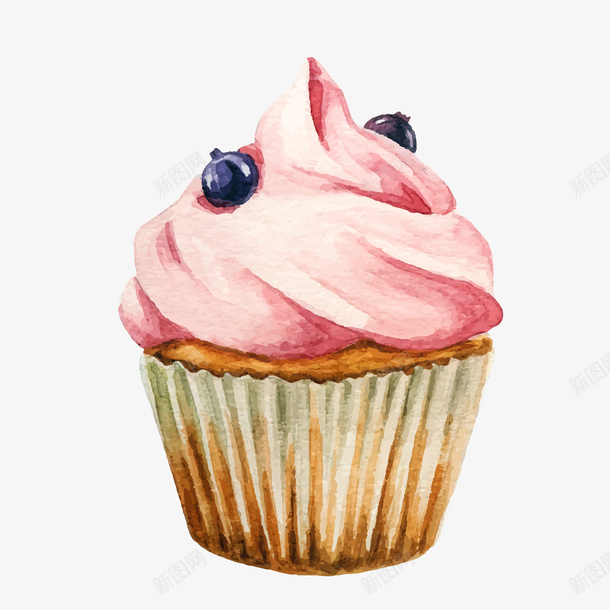 卡通水彩手绘纸杯蛋糕png免抠素材_88icon https://88icon.com 卡通 水彩 粉红色 美食 蓝莓 蛋糕设计