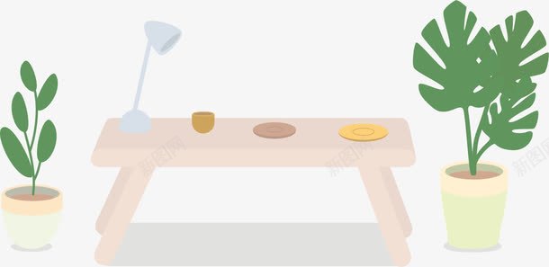 一张桌子png免抠素材_88icon https://88icon.com 台灯 家居绿化 盆栽 茶座 闺房布置