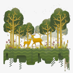 树丛免费下载绿色卡通复古风湿地日树林高清图片