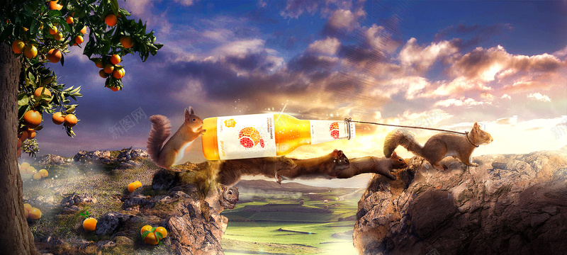 饮料果汁创意合成海报背景背景