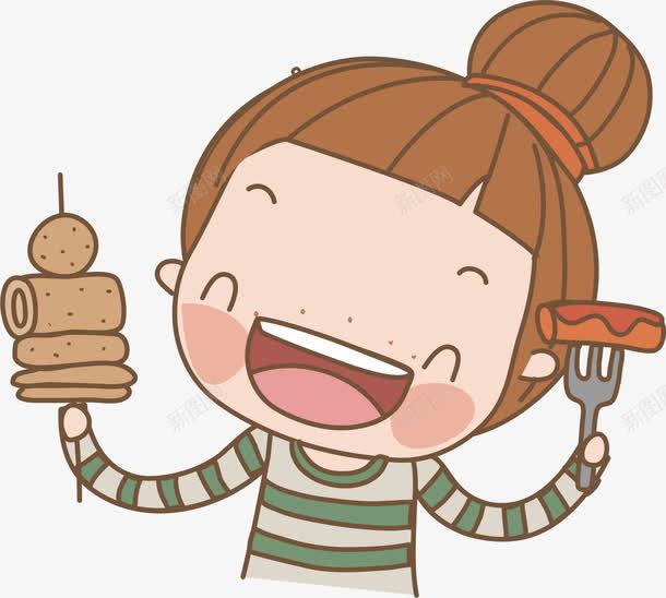 吃串烧的女孩png免抠素材_88icon https://88icon.com 卡通人物 吃东西的人 女生 小丸子 开心 零食