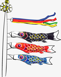 黑色图案日本折扇手绘风日式三色鲤鱼旗高清图片