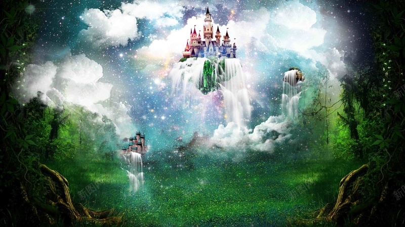 梦幻彩色空中城堡展板背景模板psd设计背景_88icon https://88icon.com 创意 大气 展板 彩色 梦幻 空中城堡 绿色 背景模板 通话