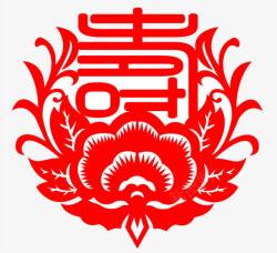 寿字剪纸花瓣上的寿字红色窗花高清图片