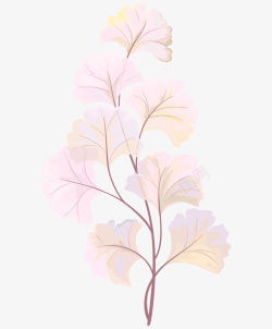 水彩小树粉色透明银杏树叶高清图片
