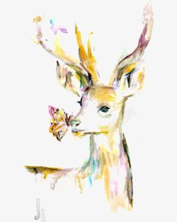 水彩小鹿和蝴蝶素材