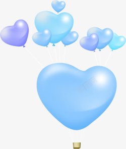 蓝紫爱心蓝色卡通炫彩爱心气球高清图片