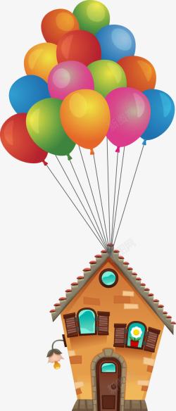 屋子卡通可爱炫彩气球飞屋高清图片