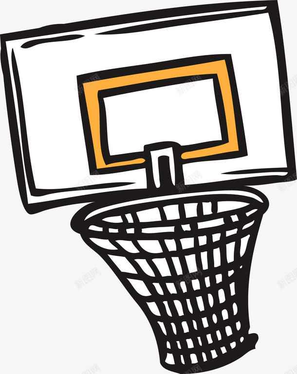 卡通手绘篮球框png免抠素材_88icon https://88icon.com 可爱卡通 图形框 矢量图案 篮球 篮筐 线描 运动