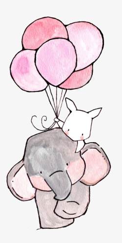 Q版粉色独角兽大象与小白兔高清图片