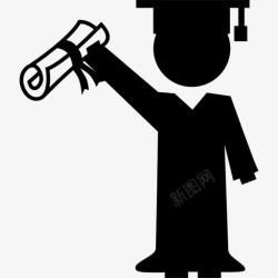 带毕业帽挥舞毕业证书的小人图标素材