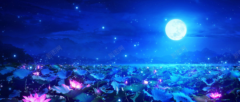 夏日荷花夜景bannerjpg设计背景_88icon https://88icon.com banner 中秋节 夏日 夜景 思念 星空 月亮 梦幻背景 节日 荷花