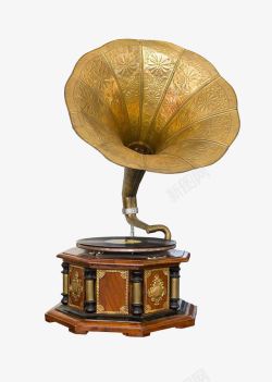 花朵喇叭留声机旧式光盘黄铜唱机高清图片