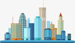 美国彩色扁平卡通美国城市建筑高清图片
