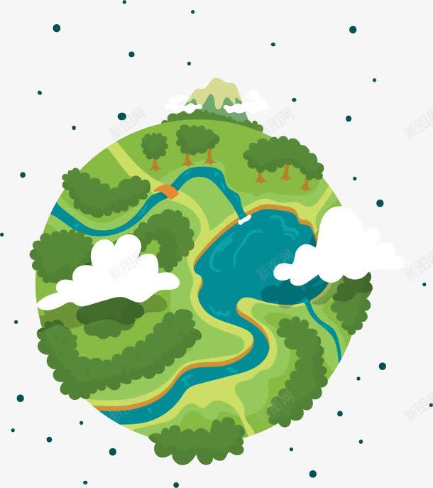 绿色卡通河流地球png免抠素材_88icon https://88icon.com 世界环境日 地球 河流 环保 生态循环 绿化 自然