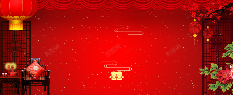 中式婚礼传统红色banner背景