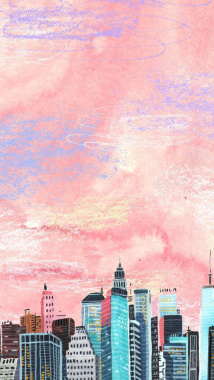 彩色手绘城市手机端H5背景背景