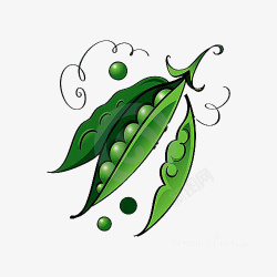 绿色豌豆荚卡通绘画饱满绿豆荚高清图片