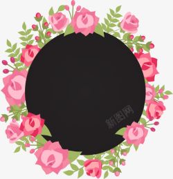 浪漫粉色玫瑰花装饰框素材