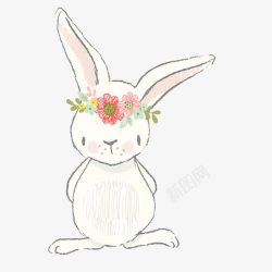 手绘复活节彩蛋带花环的小兔子高清图片