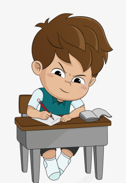 读书男孩卡通手绘写作业的小男孩高清图片