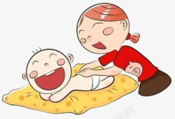 中式按摩卡通妈妈给宝宝按摩高清图片