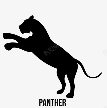 创意动物头像跳跃的豹子黑色剪影图标图标