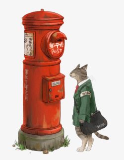 绿色邮筒绿色猫咪邮差红色邮筒高清图片