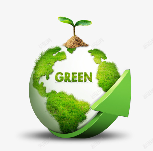 绿色创意环保地球插画psd免抠素材_88icon https://88icon.com 创意设计 地球 树苗 清新 爱护环境 环保海报 箭头 绿色