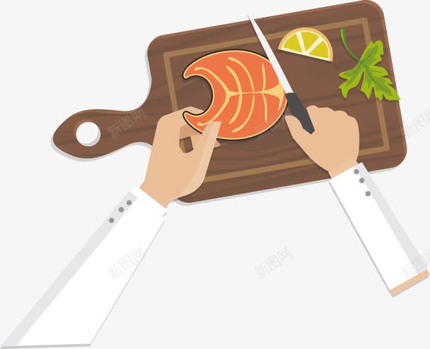 砧板png免抠素材_88icon https://88icon.com 刀子 切菜 鱼肉