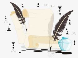 欧式信纸设计古典欧式羽毛蘸水笔与牛皮信纸高清图片