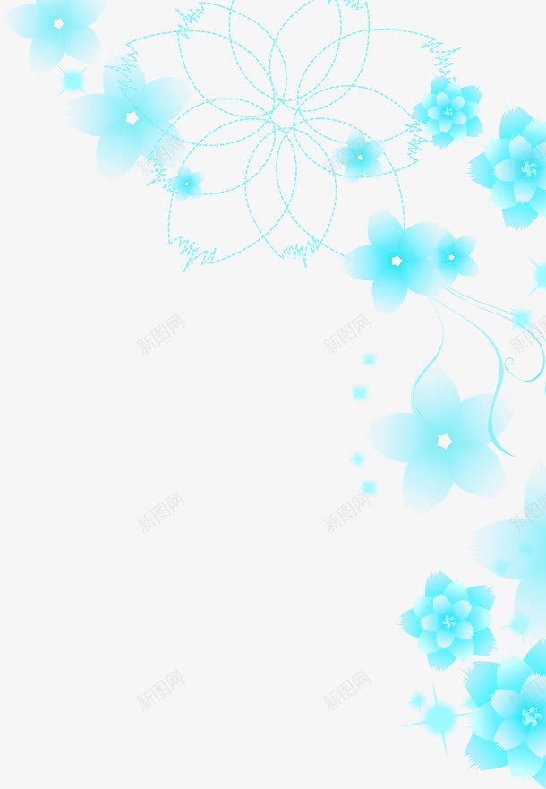 手绘梦幻蓝色花朵边框装饰png免抠素材_88icon https://88icon.com 梦幻 花朵 蓝色 装饰 边框