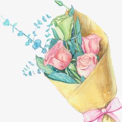 粉色蓝色包装鲜花一束高清图片