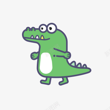 彩绘绿色背景绿色手绘线稿鳄鱼元素矢量图图标图标