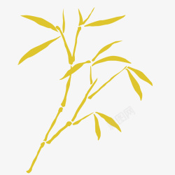 一根唯美的金黄色竹子带竹叶矢量图素材