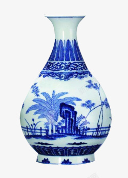 蓝色瓷瓶清新中国风水墨青花瓷瓶高清图片