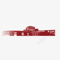 红色建筑物江西师范大学图书馆剪影高清图片