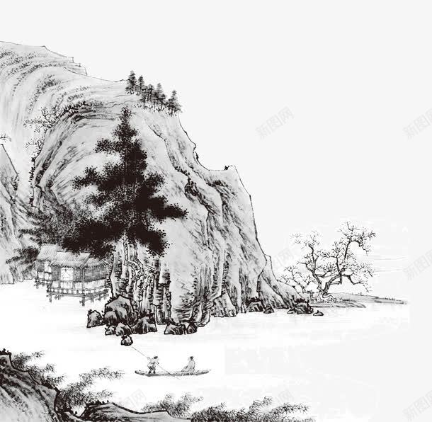 山水画png免抠素材_88icon https://88icon.com 人家 大山 山水画 渔翁