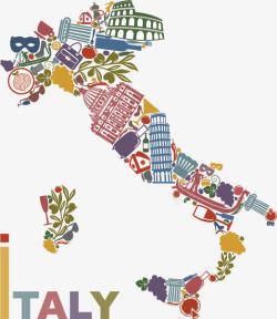 手绘城市地图意大利地图元素高清图片