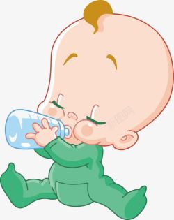 宝宝喝水卡通小孩抱奶瓶高清图片