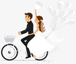 婚礼骑单车的卡通人物素材