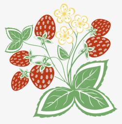 扁平风草莓树结果与花素材