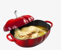 焖锅番茄铸铁锅里的鸡汤高清图片