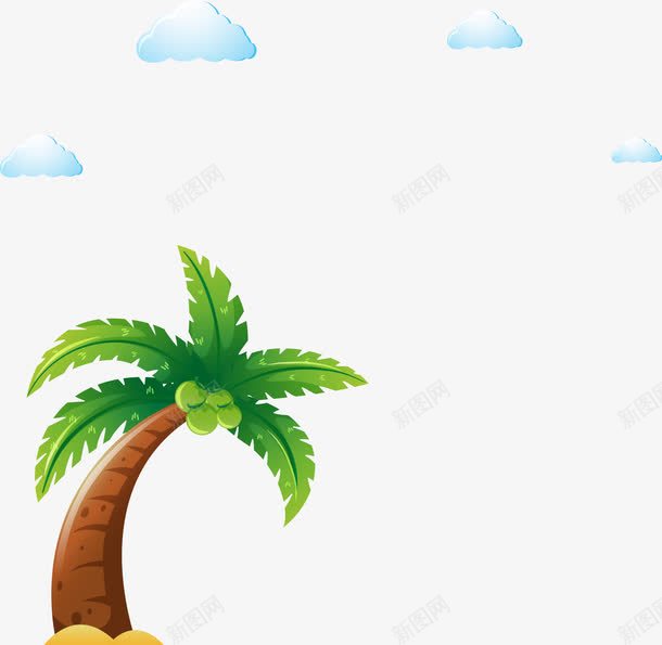 椰树云朵png免抠素材_88icon https://88icon.com 卡通 椰子 椰子树 热带植物 白云