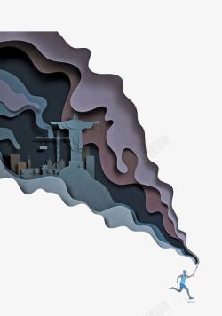 蓝绿色城市自由女神素材